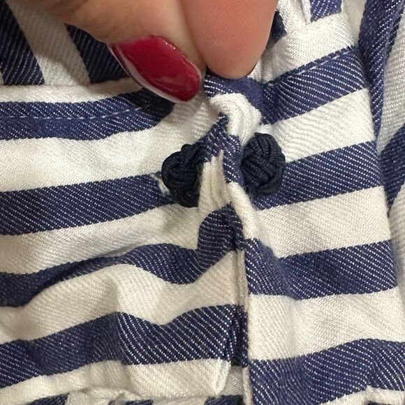 Zara Basic Womens Striped Button Down Blouse Size Small Preppy Crest Embroidered - Picture 7 of 13